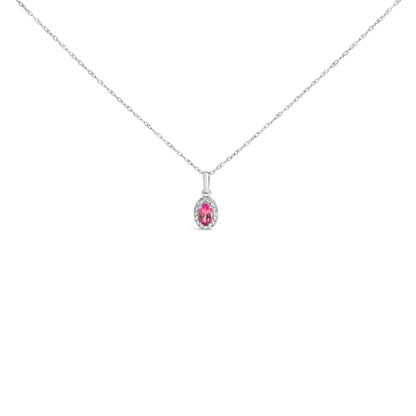 10K White Gold 5x3mm Green Emerald and Diamond Accent Halo Oval Shape 18" Pendant Necklace (I-J Color, I1-I2 Clarity) by Bids.com