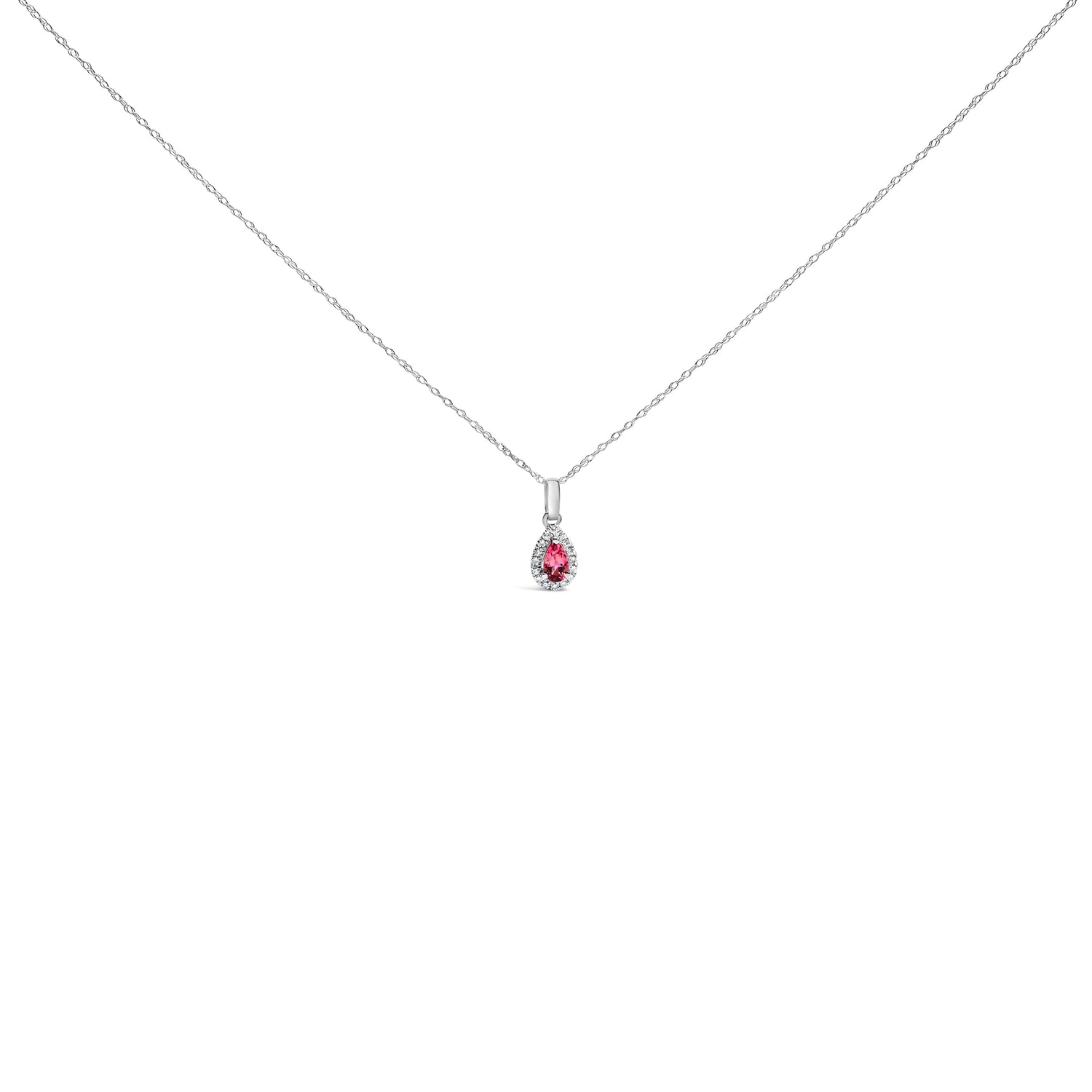 10K White Gold 5x3mm Green Emerald and Diamond Accent Halo Pear Shape 18" Pendant Necklace (I-J Color, I1-I2 Clarity) by Bids.com