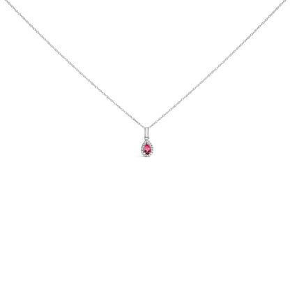 10K White Gold 5x3mm Green Emerald and Diamond Accent Halo Pear Shape 18" Pendant Necklace (I-J Color, I1-I2 Clarity) by Bids.com