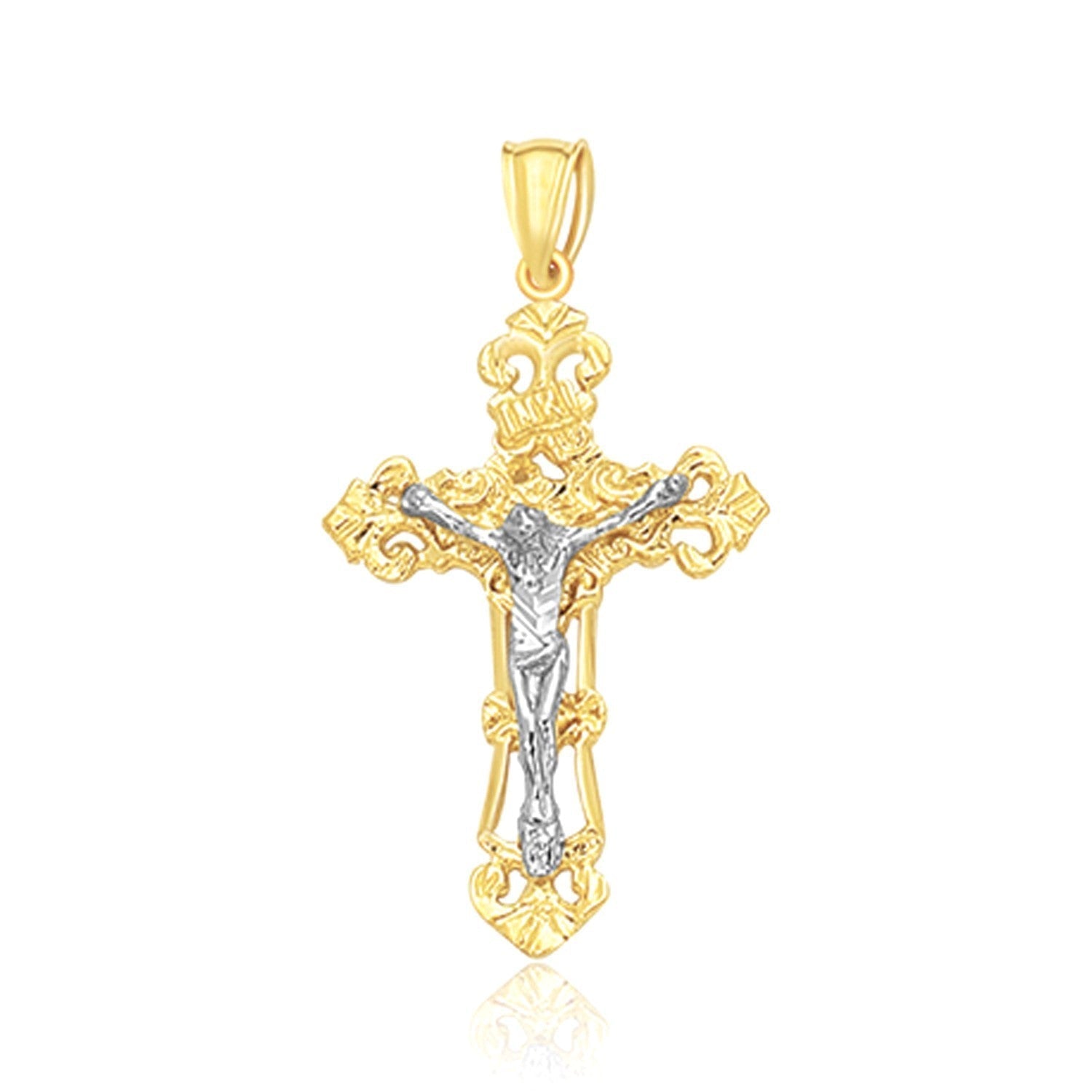 14k Two Tone Gold Cross Pendant  DestGlow