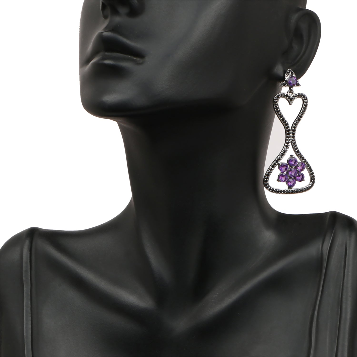 6.31 Carat Genuine Amethyst &amp; Black Spinel .925 Sterling Silver Earrings by Bids.com
