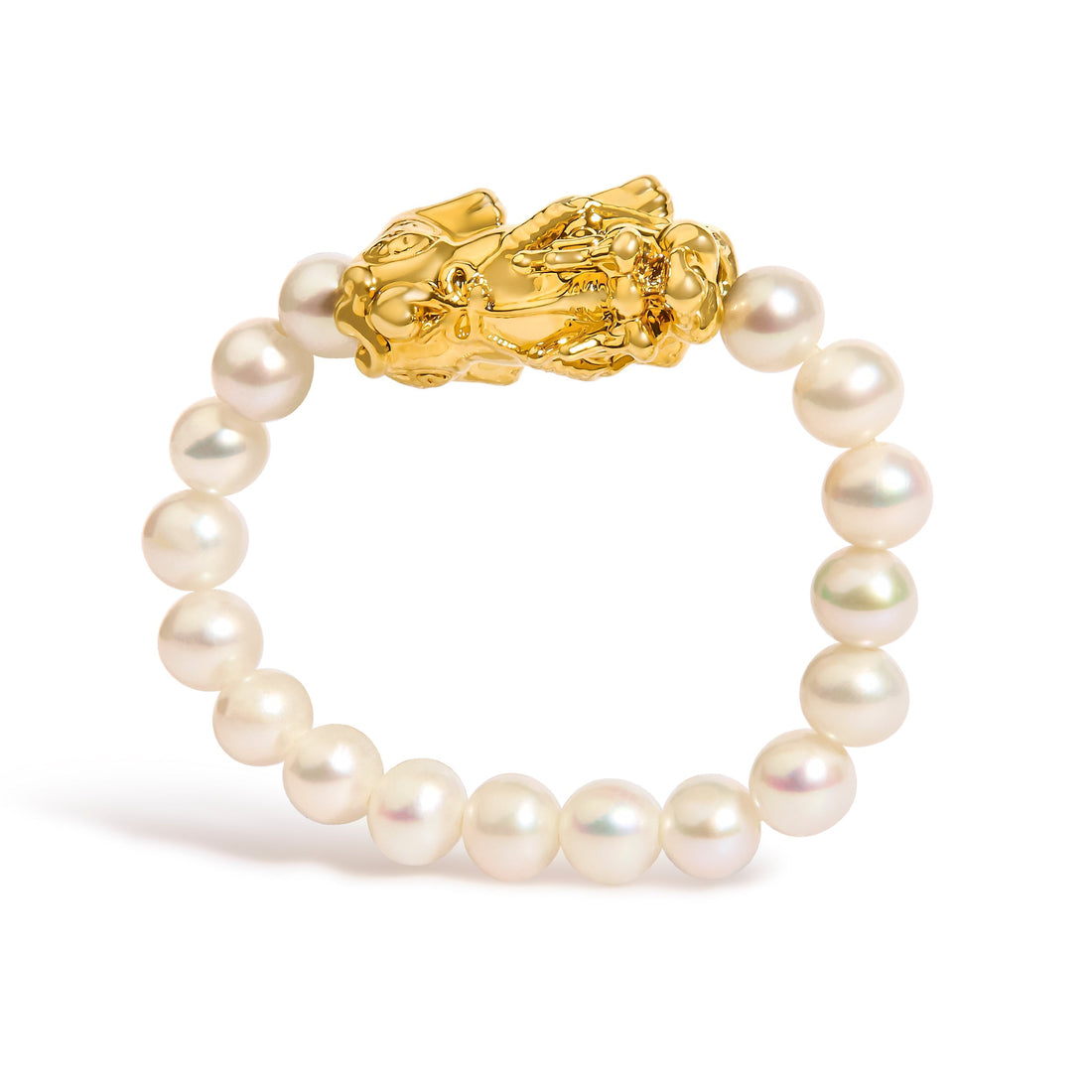 18K Yellow Gold Freshwater Pearl Dragon Charm Adjustable Ring Band  DestGlow