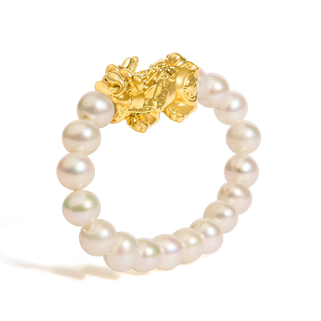 18K Yellow Gold Freshwater Pearl Dragon Charm Adjustable Ring Band  DestGlow