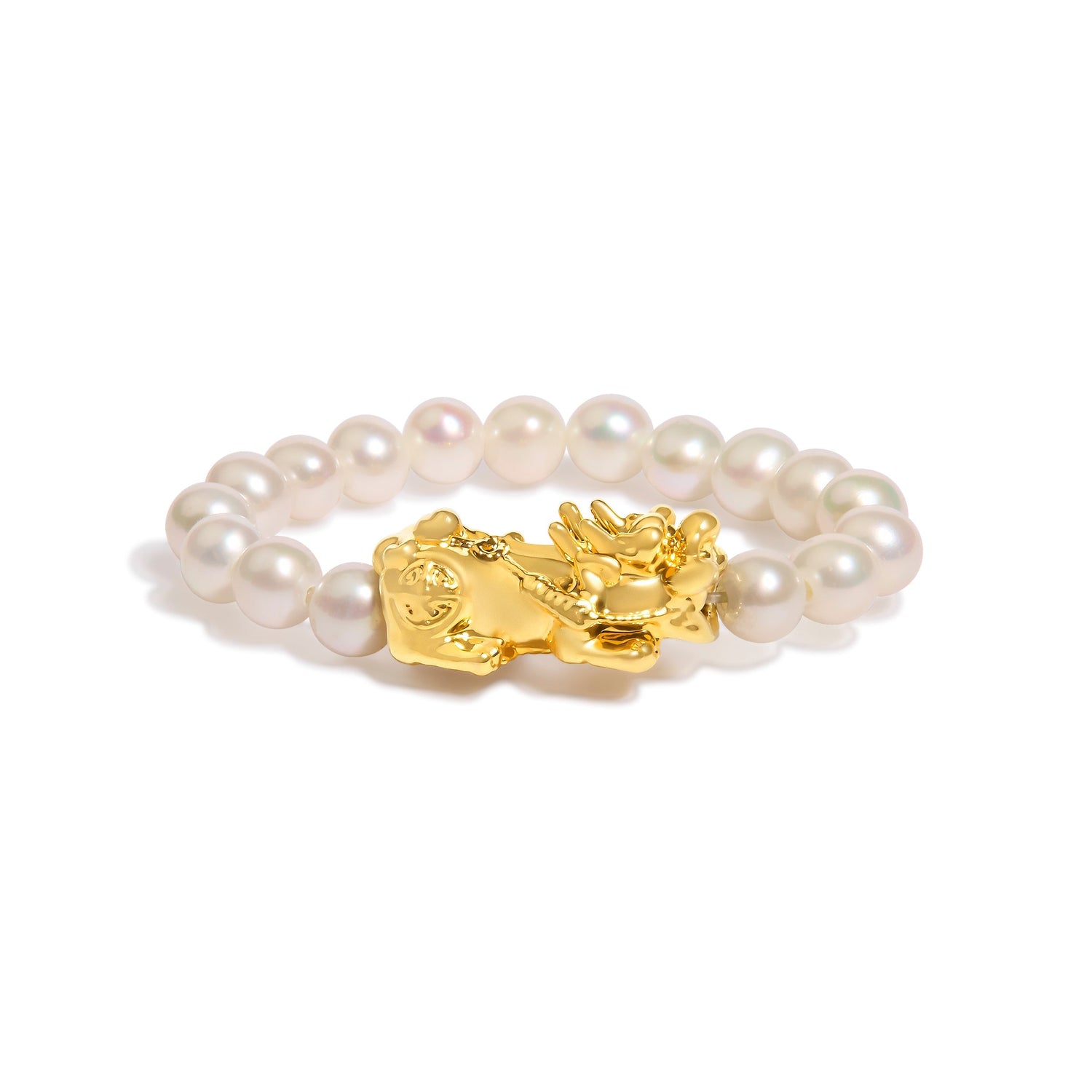 18K Yellow Gold Freshwater Pearl Dragon Charm Adjustable Ring Band