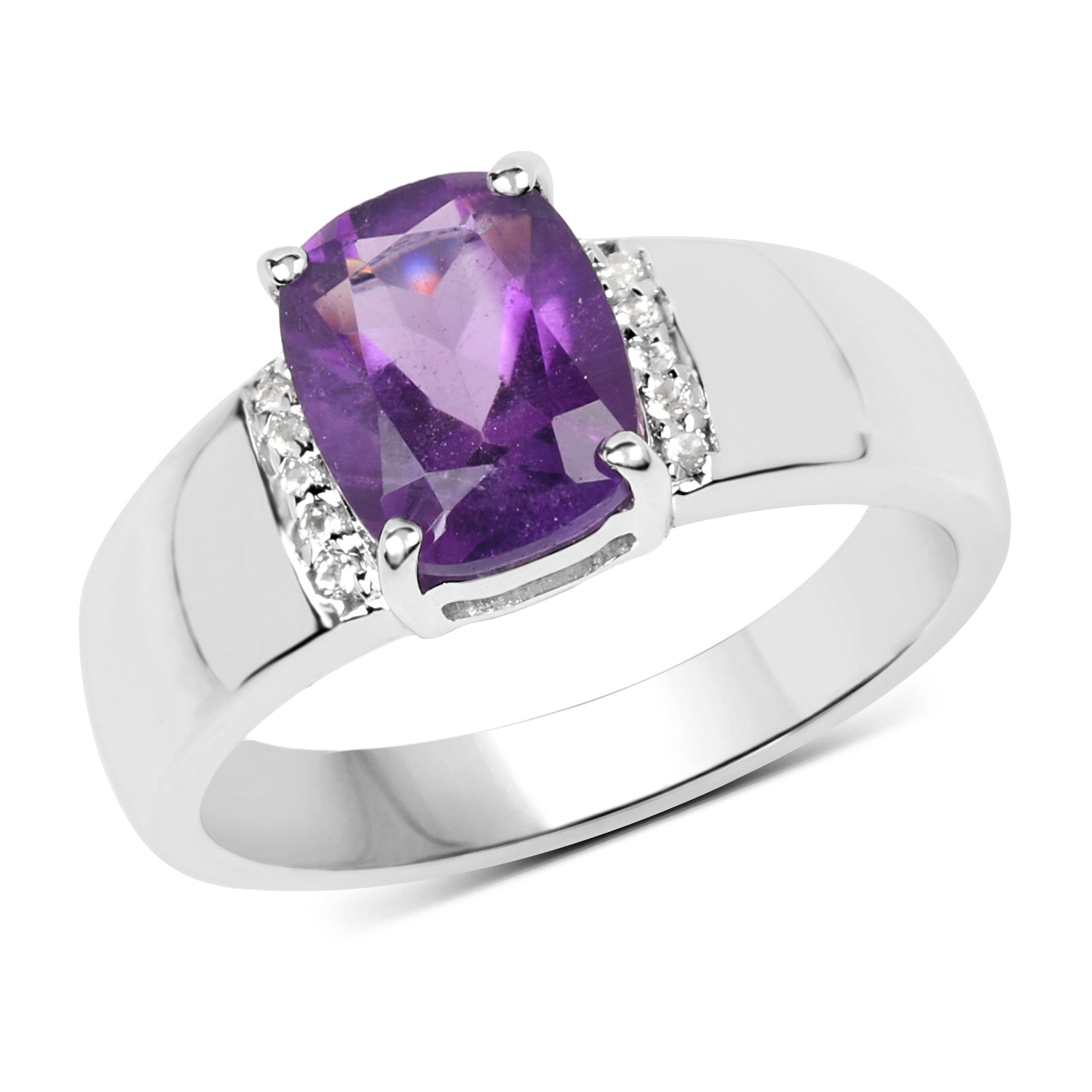 1.85 Carat Genuine  Amethyst and White Topaz .925 Sterling Silver Ring  DestGlow