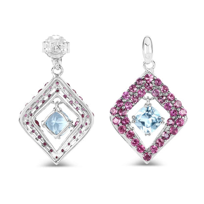 5.70 Carat Genuine Blue Topaz &amp; Rhodolite .925 Sterling Silver Earrings  DestGlow