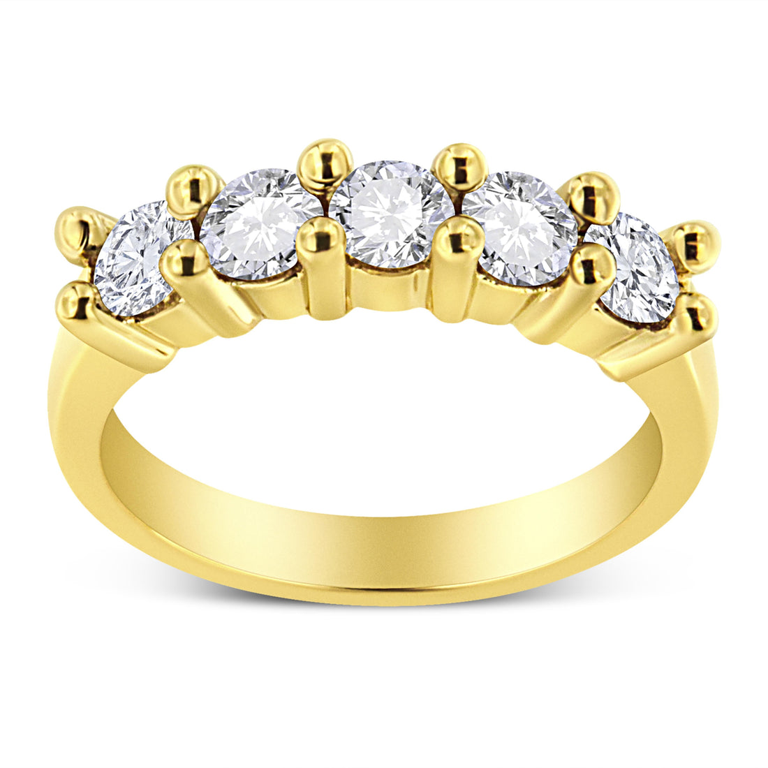 14K Yellow Gold Plated .925 Sterling Silver 1.0 Cttw Shared Prong-set Round Diamond 5 Stone Band Ring (J-K Color, I1-I2 Clarity) - Size 7 by Bids.com
