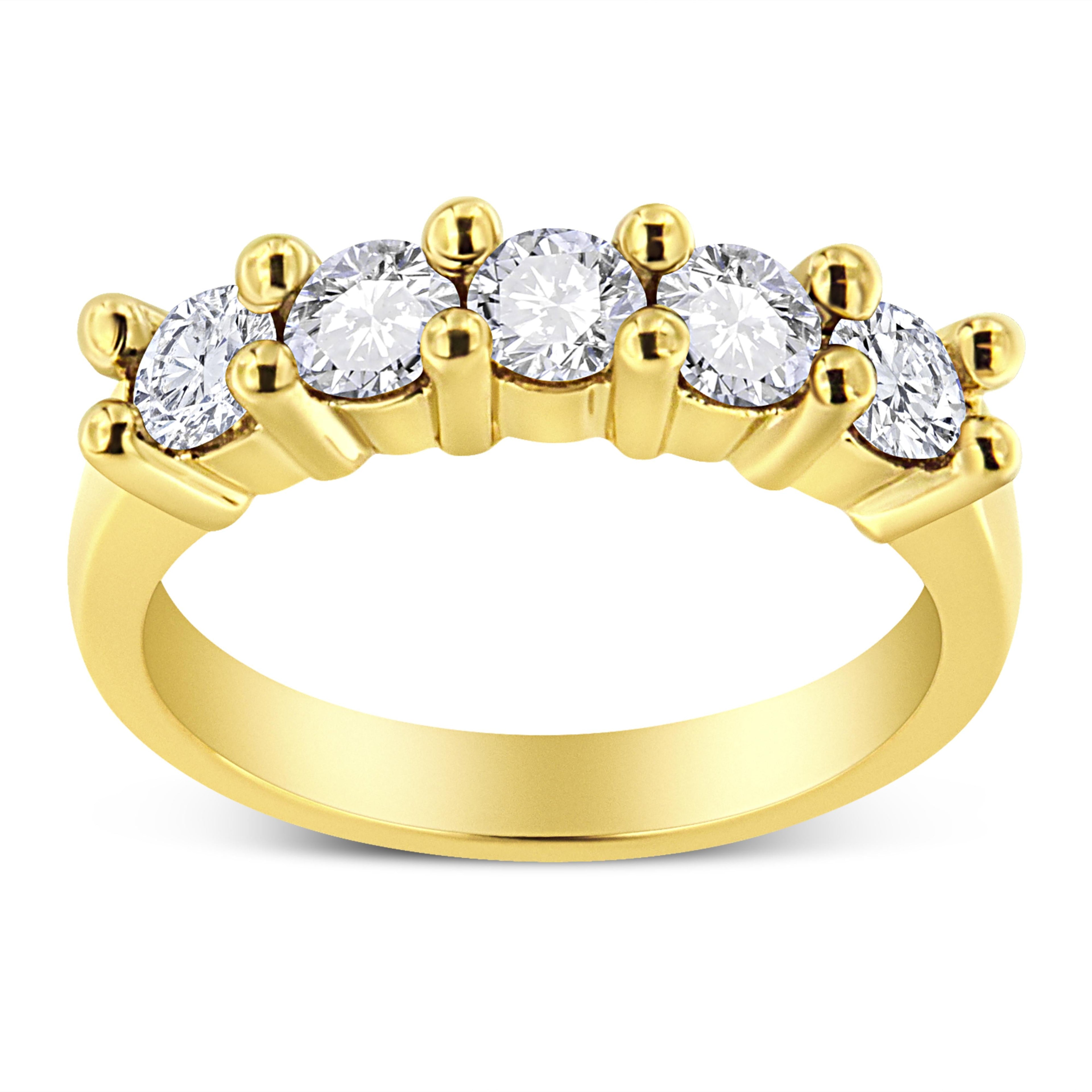 14K Yellow Gold Plated .925 Sterling Silver 1.0 Cttw Shared Prong-set Round Diamond 5 Stone Band Ring (J-K Color, I1-I2 Clarity) - Size 7 by Bids.com