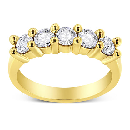 14K Yellow Gold Plated .925 Sterling Silver 1.0 Cttw Shared Prong-set Round Diamond 5 Stone Band Ring (J-K Color, I1-I2 Clarity) - Size 7 by Bids.com