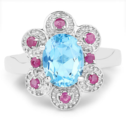 2.28 Carat Genuine Swiss Blue Topaz and Ruby .925 Sterling Silver Ring by Bids.com