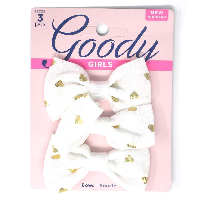 Goody Girls White Hair Bow Heart Barrettes 2.75" - 3 Pieces by Pasteur Pharmacy