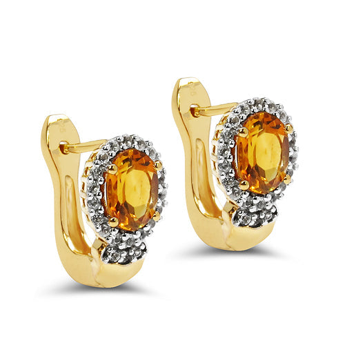 18K Yellow Gold Plated 1.99 Carat Genuine Citrine &amp; White Topaz .925 Sterling Silver Earrings  DestGlow