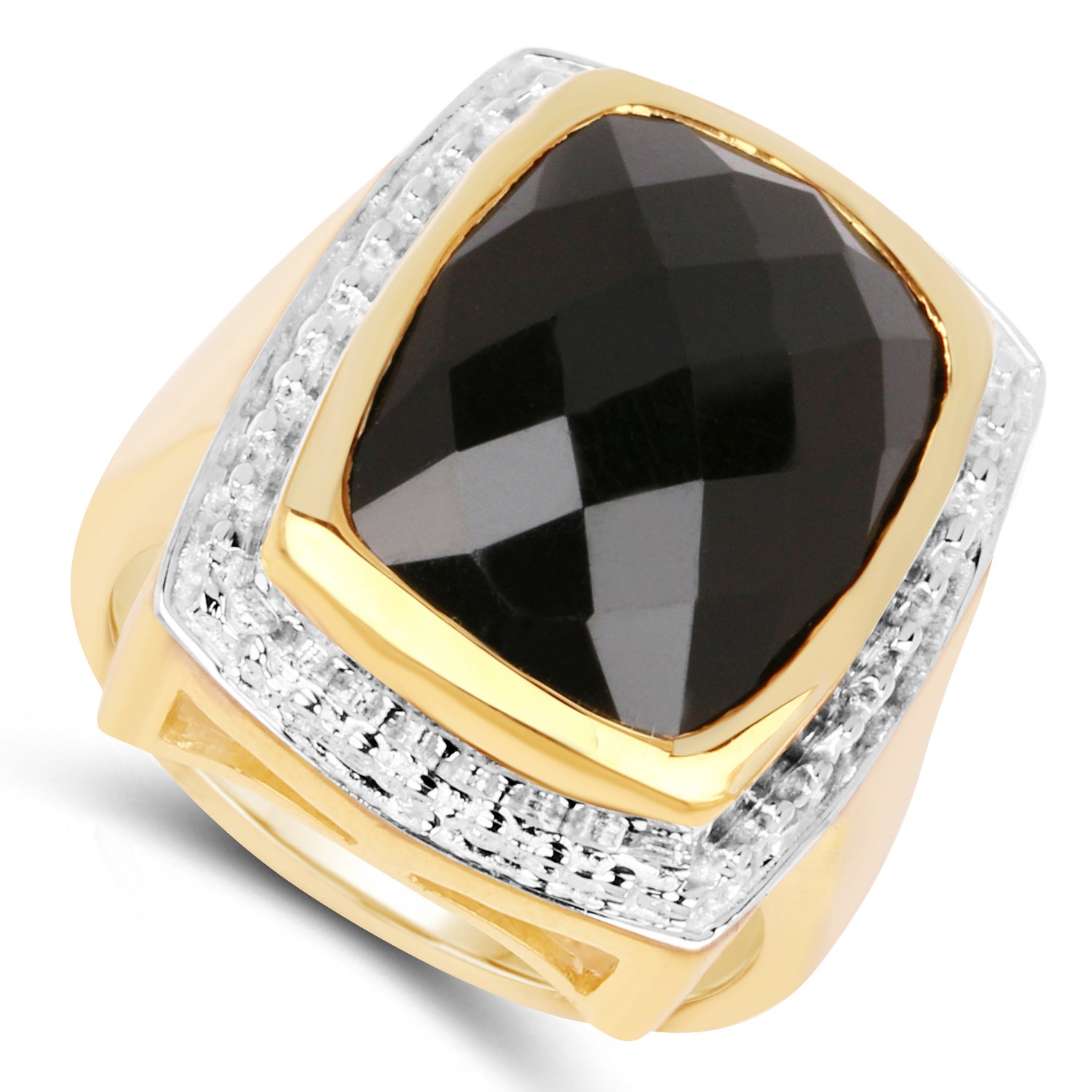 14K Yellow Gold Plated 11.00 Carat Genuine Black Onyx .925 Sterling Silver Ring by Bids.com