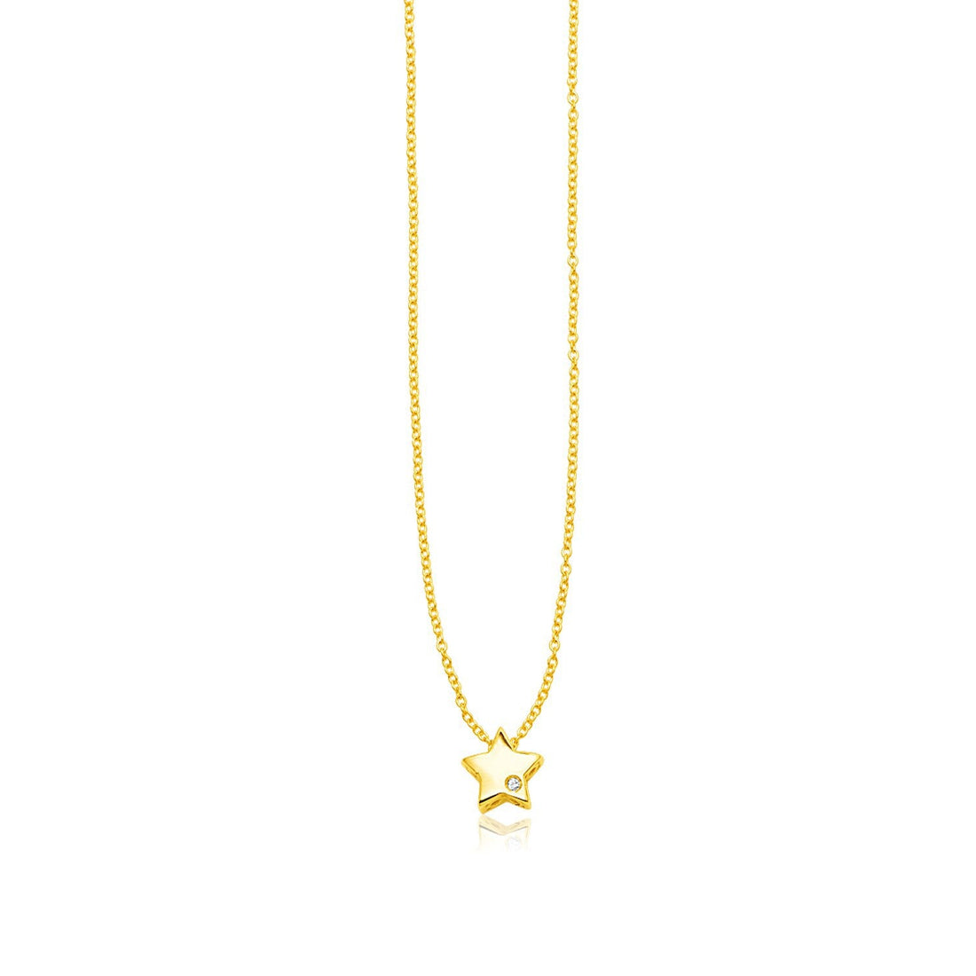 14k Yellow Gold Polished Star Necklace with Diamond by Bids.com