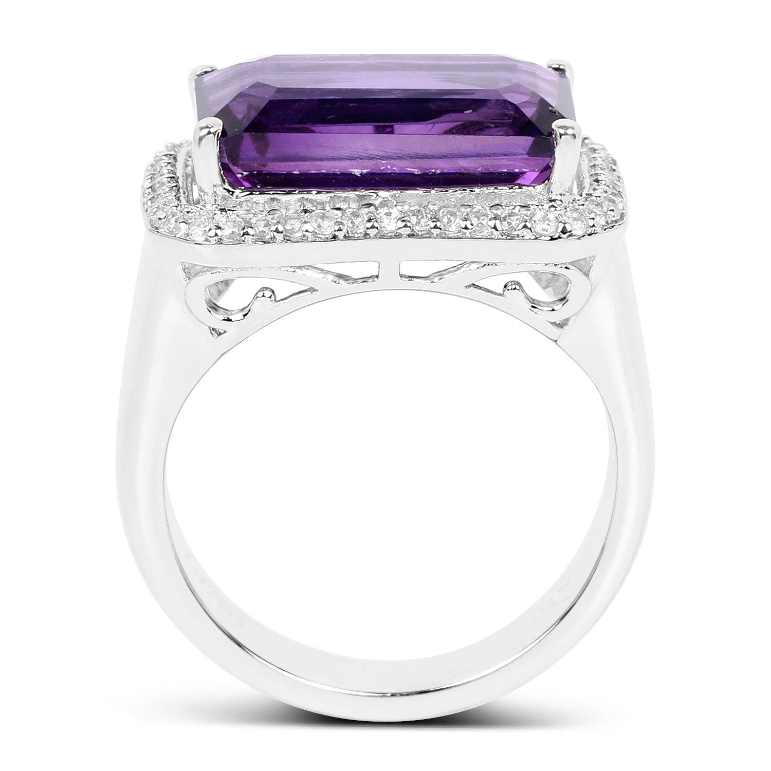 5.51 Carat Genuine Amethyst and White Zircon .925 Sterling Silver Ring  DestGlow