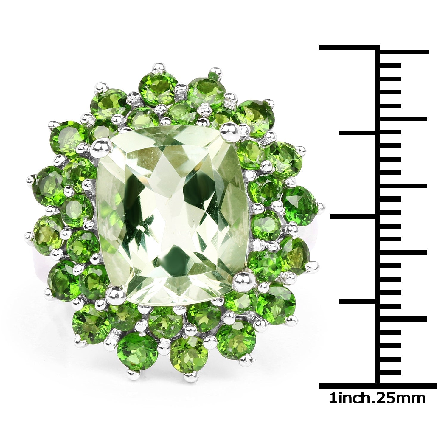 9.89 Carat Genuine Green Amethyst and Chrome Diopside .925 Sterling Silver Ring  DestGlow