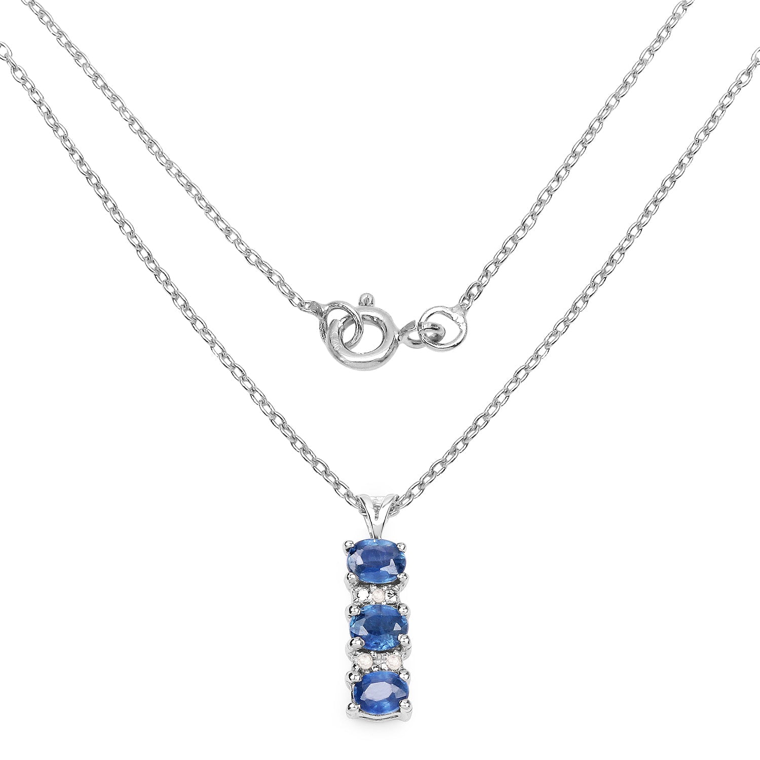 0.64 Carat Genuine Blue Sapphire and White Diamond .925 Sterling Silver Pendant  DestGlow