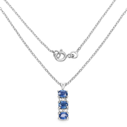 0.64 Carat Genuine Blue Sapphire and White Diamond .925 Sterling Silver Pendant  DestGlow