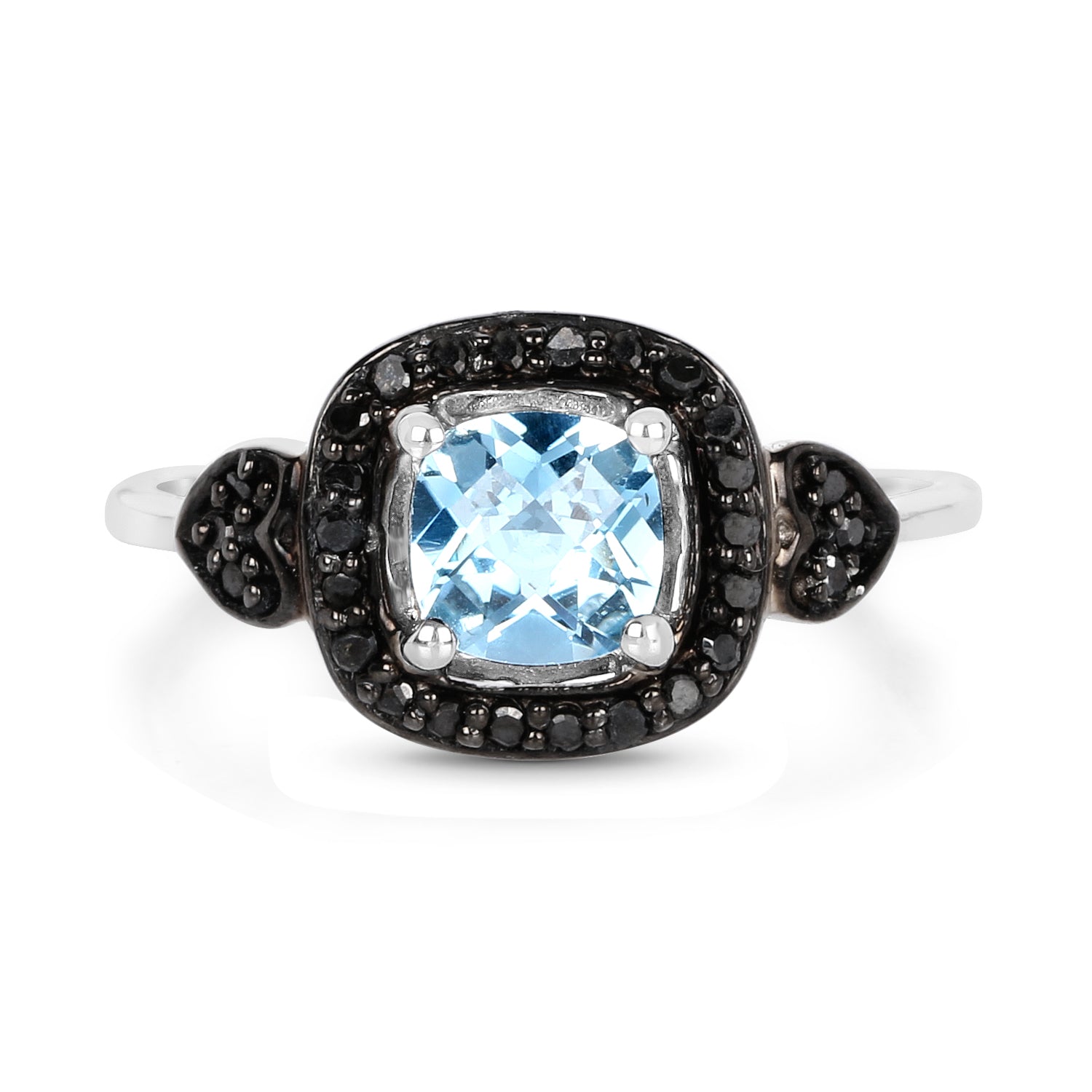1.19 Carat Genuine Swiss Blue Topaz &amp; Black Diamond .925 Sterling Silver Ring by Bids.com