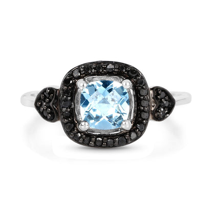 1.19 Carat Genuine Swiss Blue Topaz &amp; Black Diamond .925 Sterling Silver Ring by Bids.com