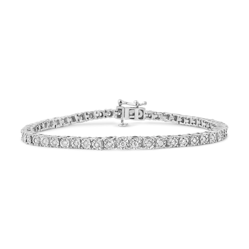 .925 Sterling Silver 1.0 Cttw Miracle-Set Diamond Round Faceted Bezel Tennis Bracelet (I-J Color, I3 Clarity) - 7" by Bids.com