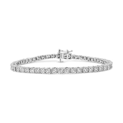 .925 Sterling Silver 1.0 Cttw Miracle-Set Diamond Round Faceted Bezel Tennis Bracelet (I-J Color, I3 Clarity) - 7" by Bids.com