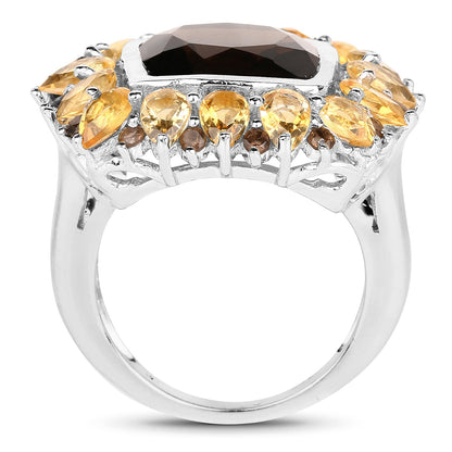 9.16 Carat Genuine Smoky Quartz &amp; Citrine .925 Sterling Silver Ring by Bids.com