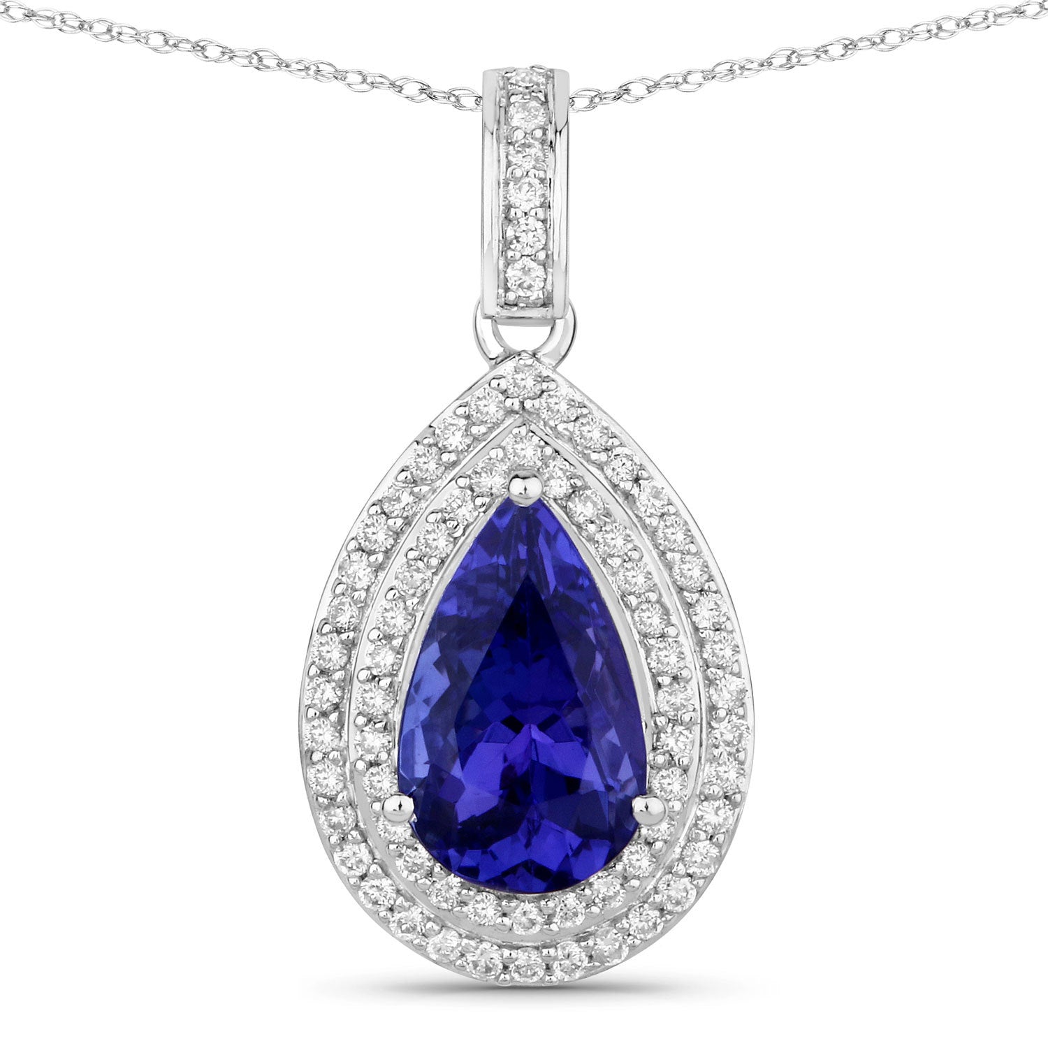 2.56 Carat Genuine Tanzanite and White Diamond 14K White Gold Pendant by Bids.com