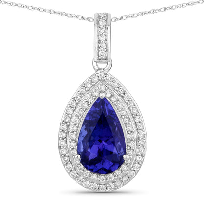2.56 Carat Genuine Tanzanite and White Diamond 14K White Gold Pendant by Bids.com