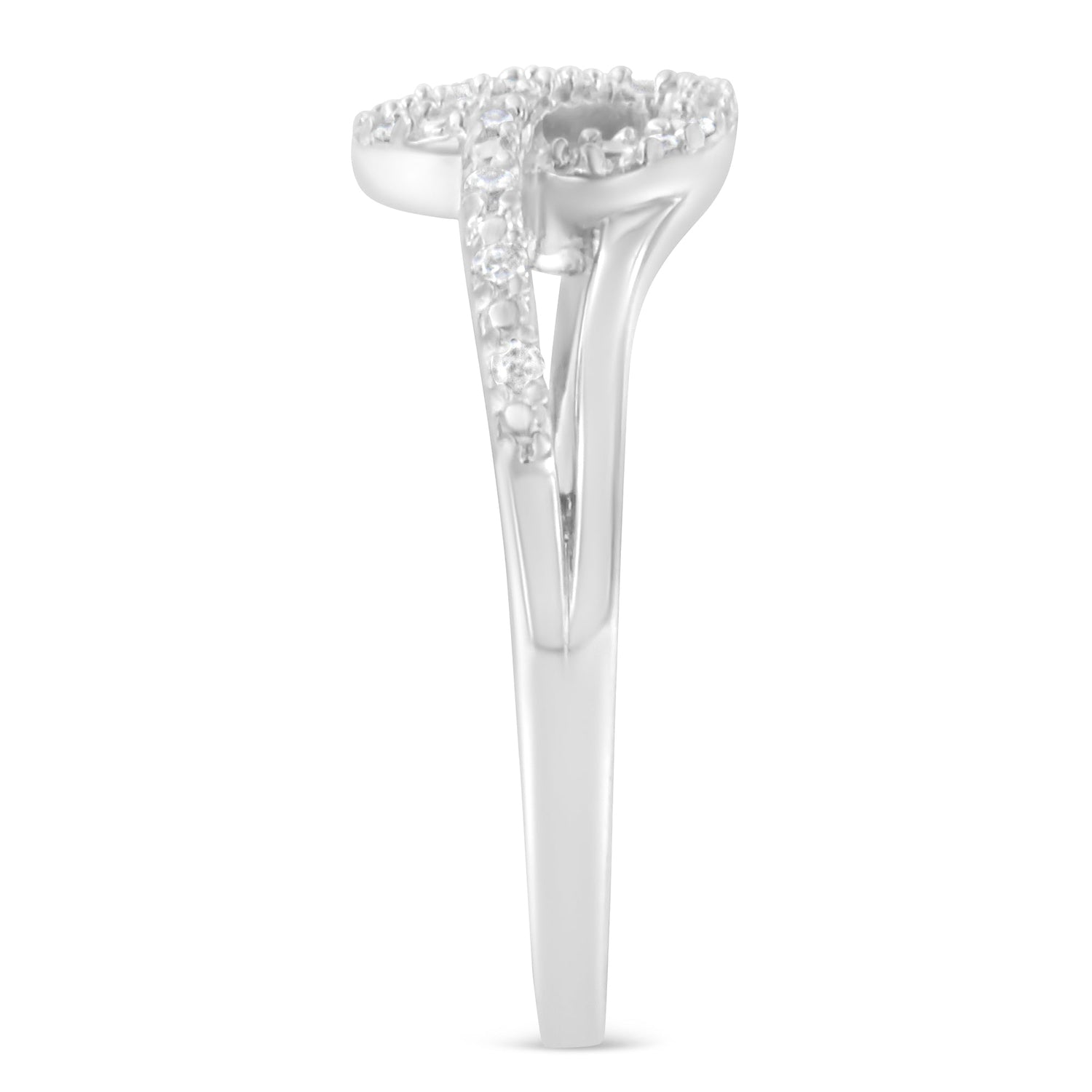 .925 Sterling Silver 1/8 Cttw Diamond Open Heart Leaf Curvy Bypass Accent Fashion or Promise Ring (I-J Color, I2-I3 Clarity) - Size 6 