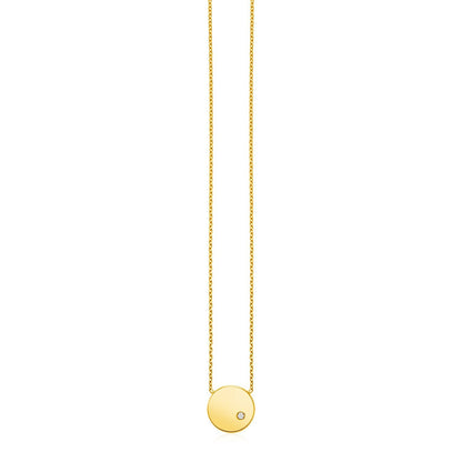 14k Yellow Gold Necklace with Polished Round Pendant with Diamond by Bids.com