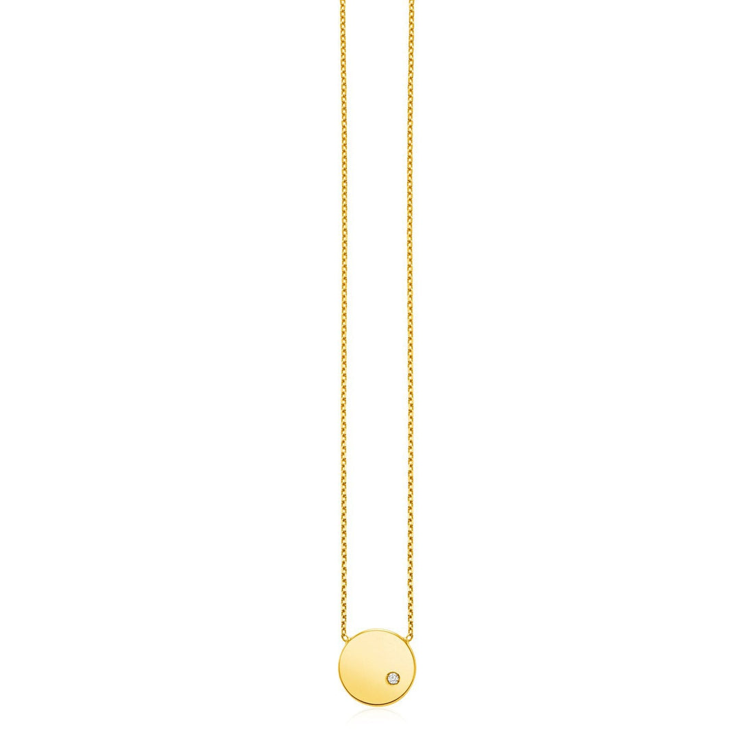 14k Yellow Gold Necklace with Polished Round Pendant with Diamond by Bids.com