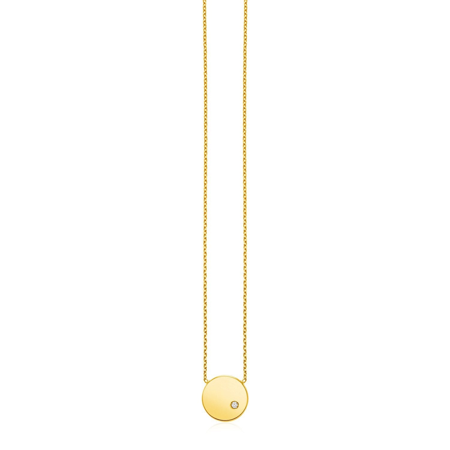 14k Yellow Gold Necklace with Polished Round Pendant with Diamond by Bids.com