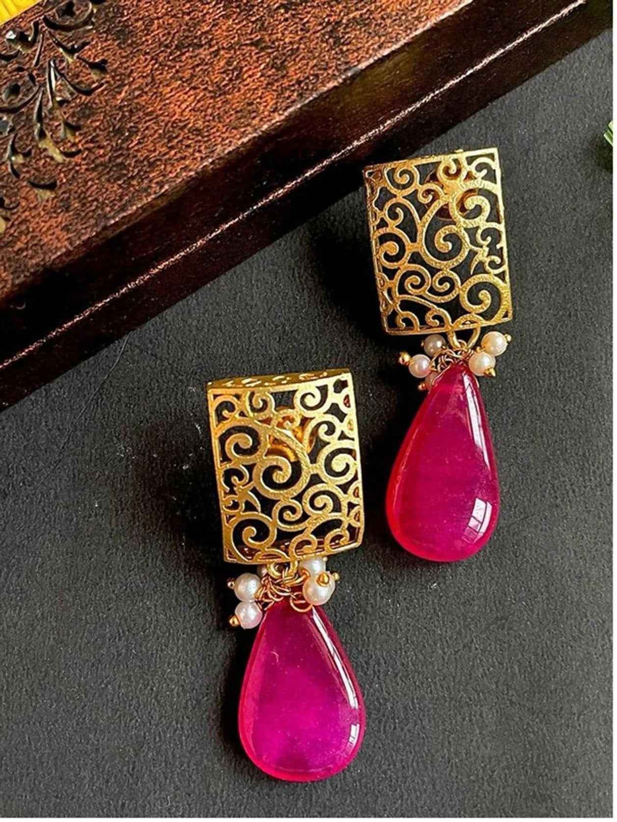 Joban Fashion Earring With Monalisa Stone And Square Designer Top