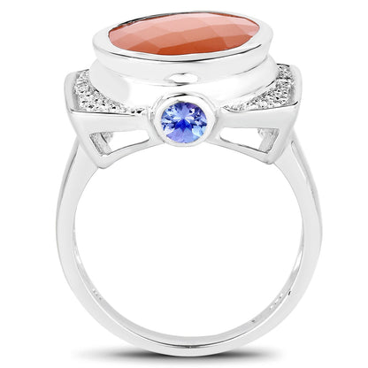 5.99 Carat Genuine Peach Moonstone, Tanzanite and White Topaz .925 Sterling Silver Ring by Bids.com