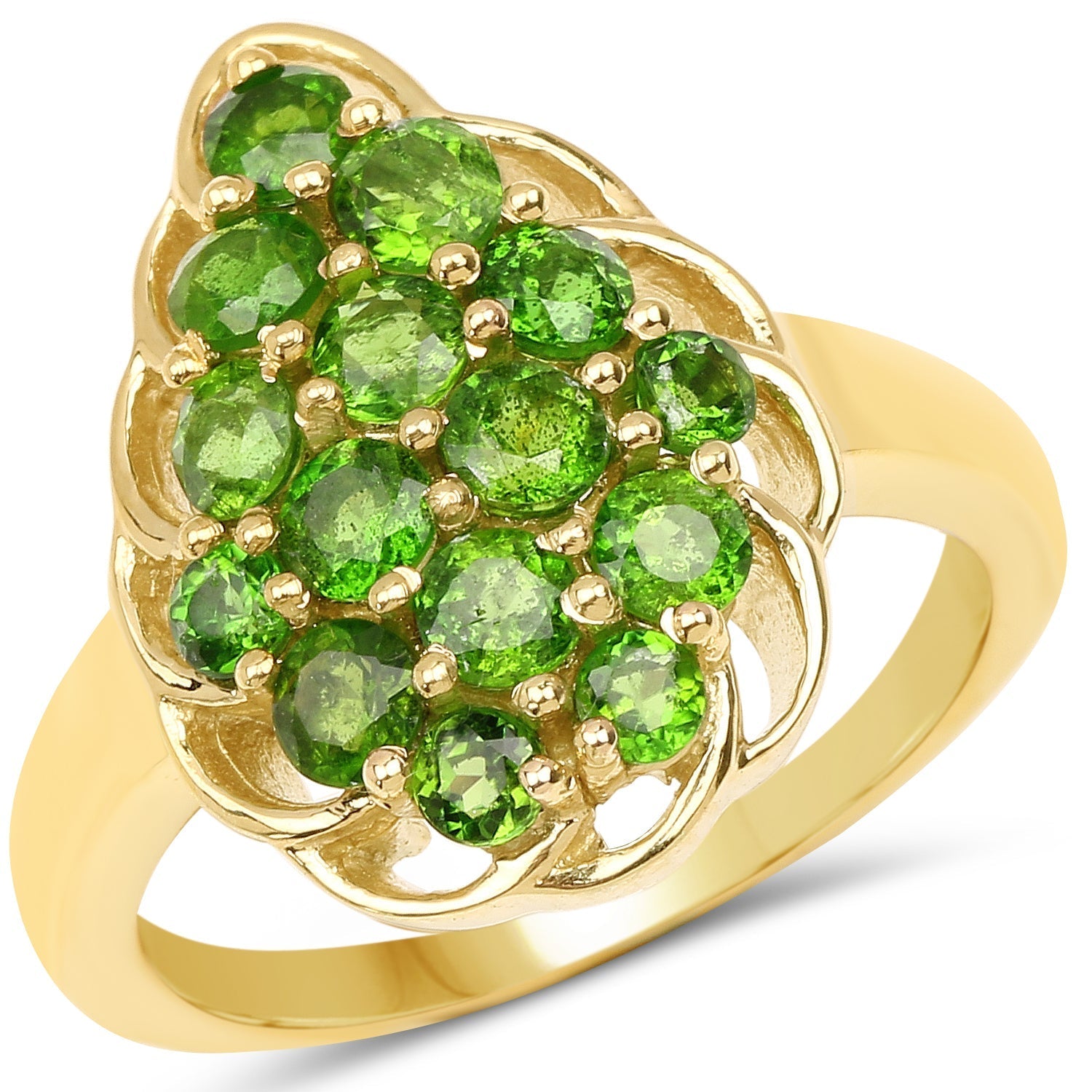 14K Yellow Gold Plated 1.71 Carat Genuine Chrome Diopside .925 Sterling Silver Ring  DestGlow