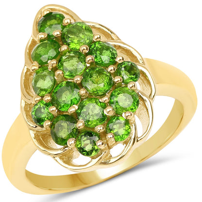 14K Yellow Gold Plated 1.71 Carat Genuine Chrome Diopside .925 Sterling Silver Ring  DestGlow