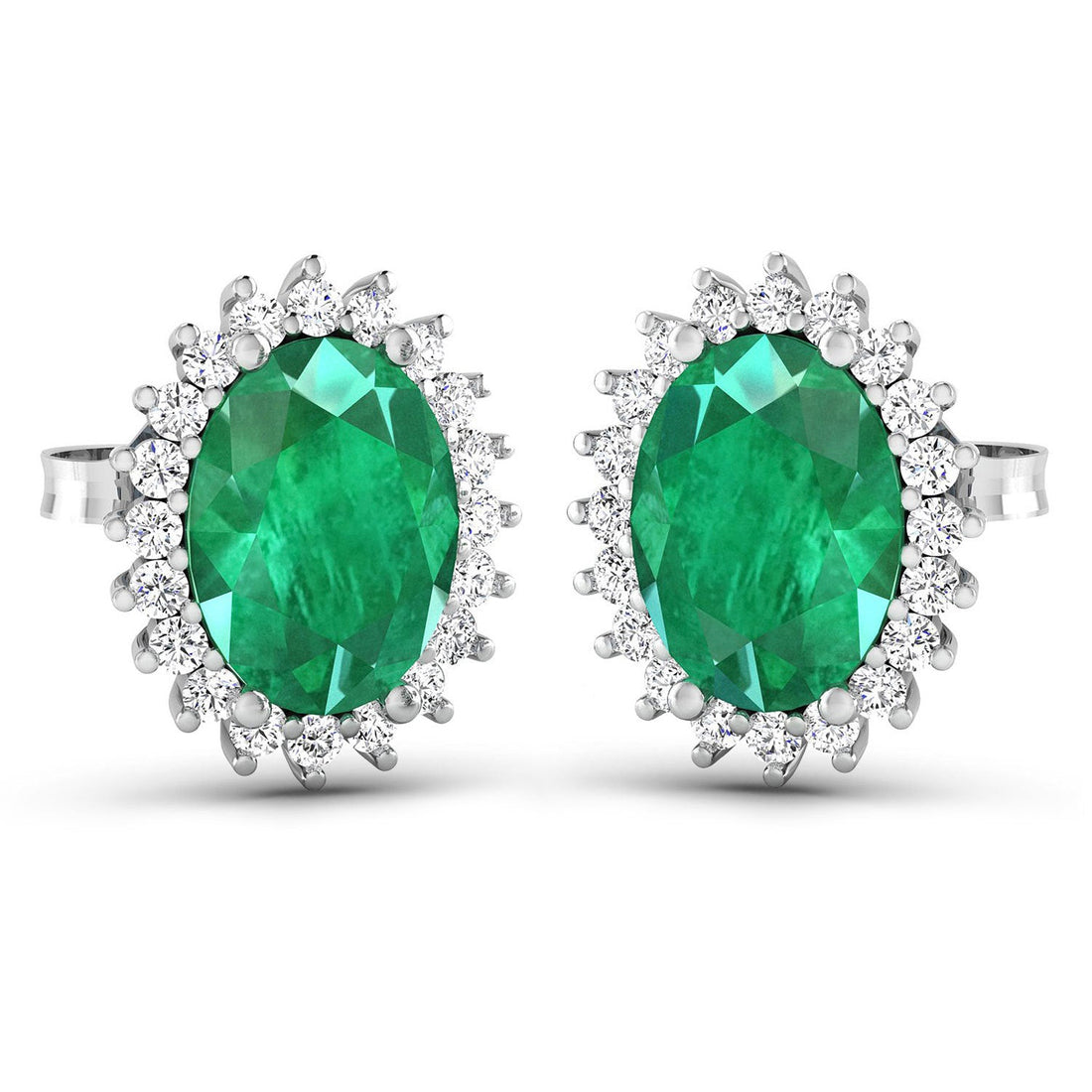 2.66 Carat Genuine Zambian Emerald and White Diamond 14K White Gold Earrings by Bids.com