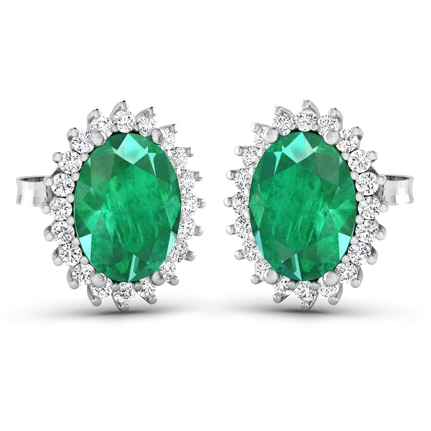 2.66 Carat Genuine Zambian Emerald and White Diamond 14K White Gold Earrings by Bids.com