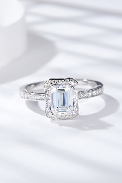 1 Carat Emerald-Cut Sparkala™ Platinum Over Pure Sterling Silver Halo Ring - DestGlow