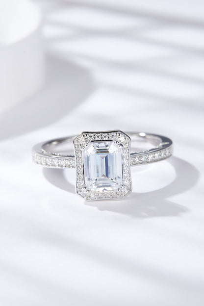 1 Carat Emerald-Cut Sparkala™ Platinum Over Pure Sterling Silver Halo Ring - DestGlow