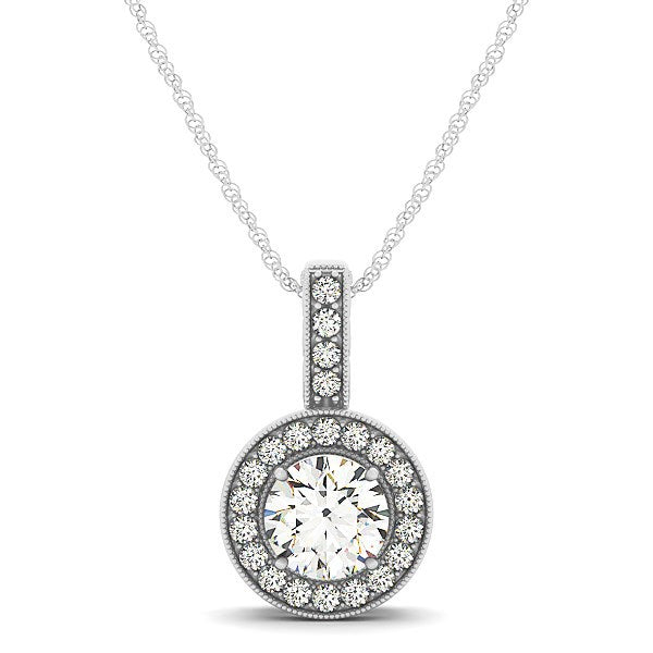 Milgrain Edge Diamond Halo Pendant in 14k White Gold (5/8 cttw) by Bids.com