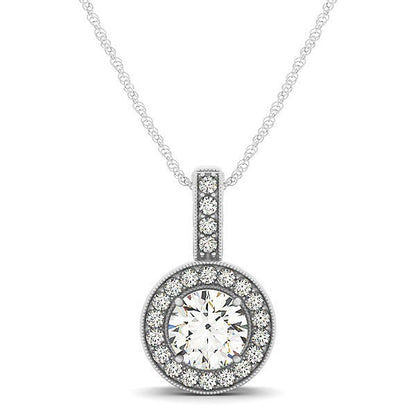 Milgrain Edge Diamond Halo Pendant in 14k White Gold (5/8 cttw) by Bids.com