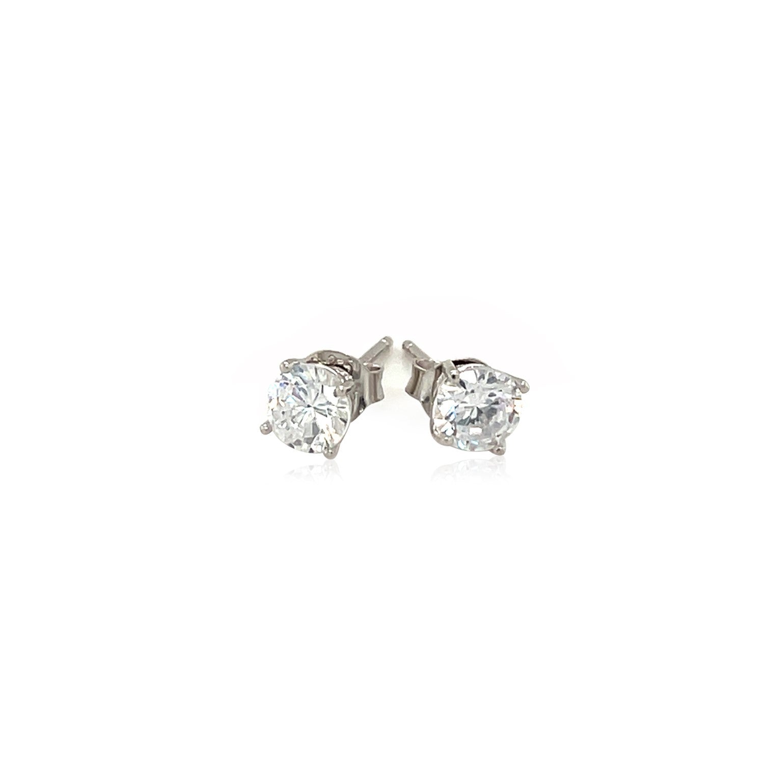 Sterling Silver Stud Earrings with White Hue Faceted Cubic Zirconia by Bids.com