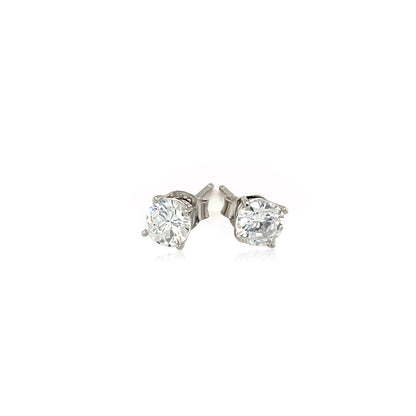 Sterling Silver Stud Earrings with White Hue Faceted Cubic Zirconia by Bids.com