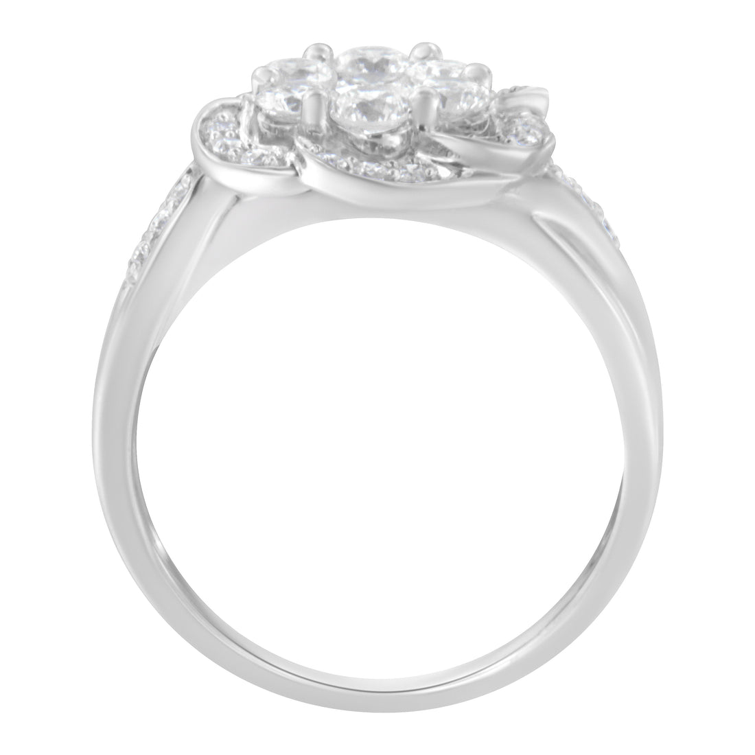 14K White Gold Floral Cluster Diamond Ring (1.0 Cttw, H-I Color, SI2-I1 Clarity) - Size 6 by Bids.com
