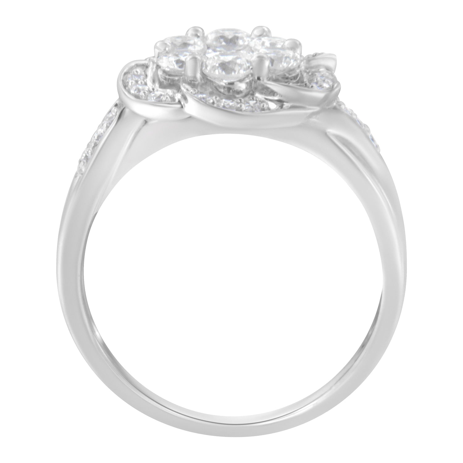 14K White Gold Floral Cluster Diamond Ring (1.0 Cttw, H-I Color, SI2-I1 Clarity) - Size 6 
