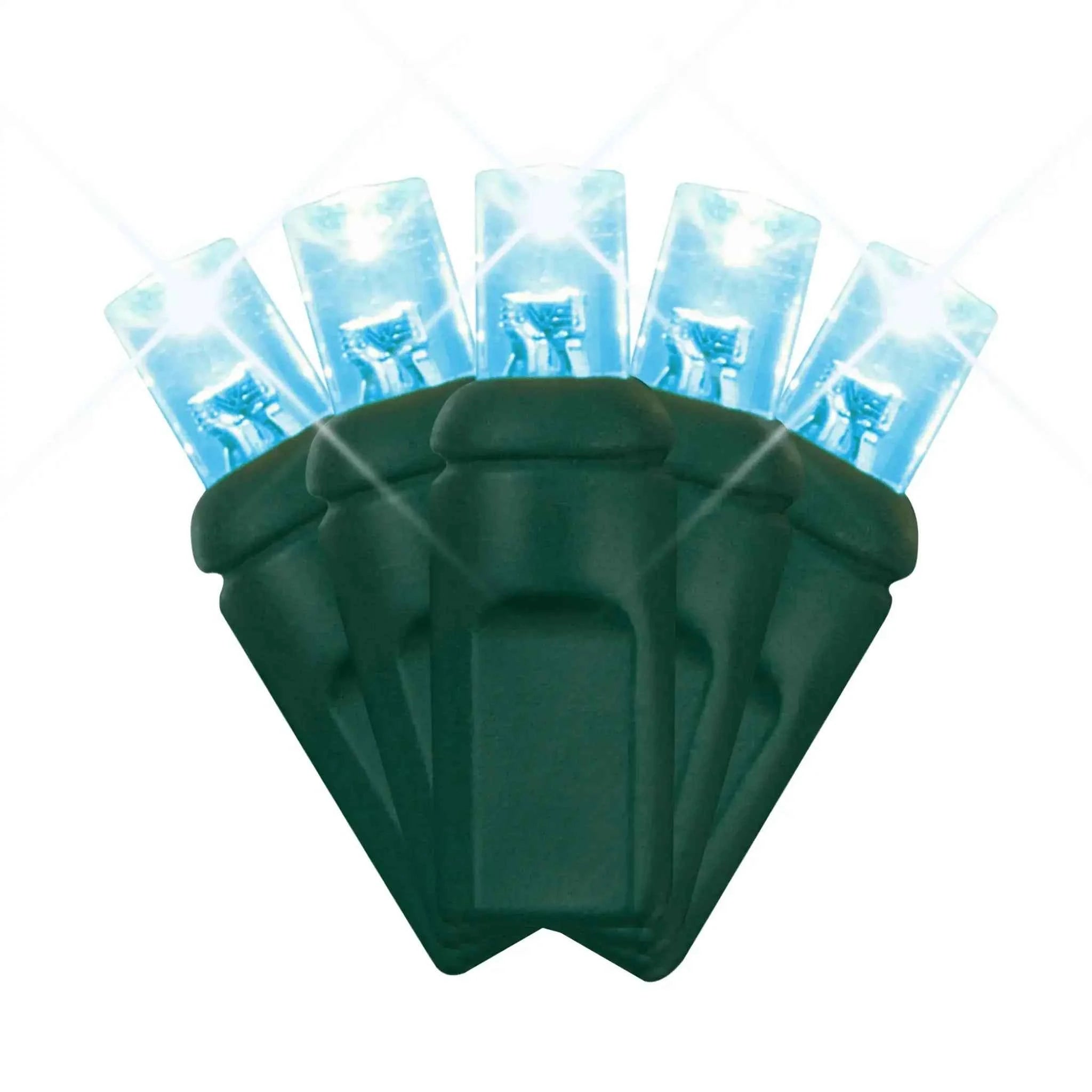 LED Mini Lights 5MM Aqua Twinkle Green Wire - 6" Spacing