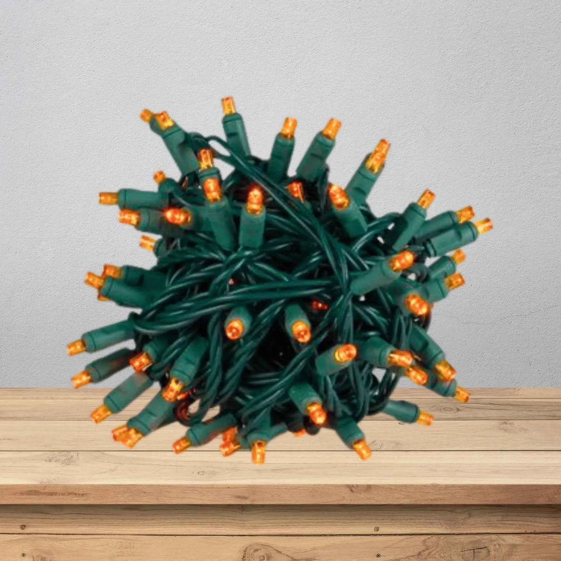 LED Mini Lights 5MM Orange Static Green Wire - 6" Spacing