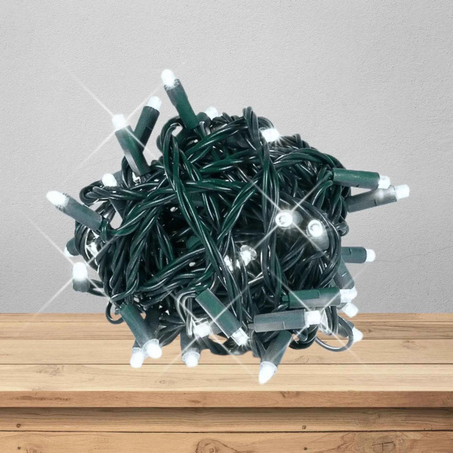 LED Mini Lights 5MM Cool White Twinkle Green Wire  6" Spacing